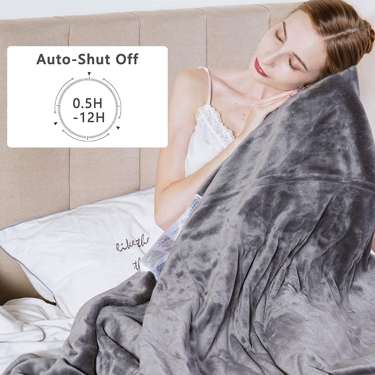 Heynemo Electric Blanket 90" x 84" Queen Size Heated Blanket, Dual Controllers 10 Heat Settings Auto-off Timer, Grey