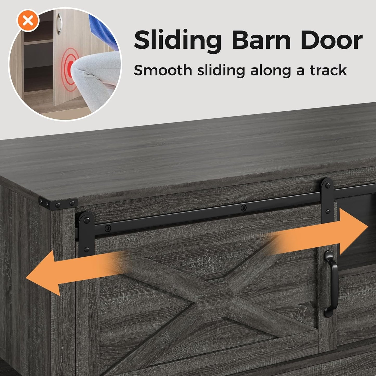 Superjoe 48" Farmhouse Coffee Table w/Storage & Sliding Barn Door Wood Rectangular Center Table w/Open Shelves for Living Room, Dark Gray