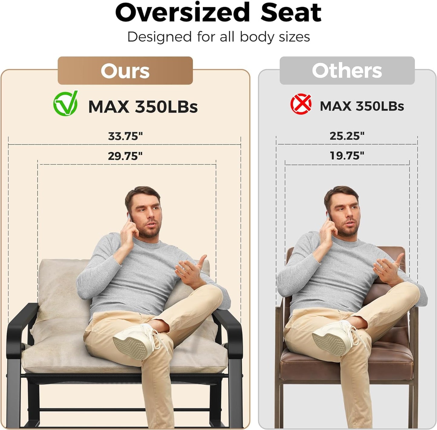 Heynemo Superjoe Modern Accent Chair with Wider Wood Armrest, Mid-Century Faux Leather Sofa Chair with Removable Cushion for Living Room Home Office, Beige
