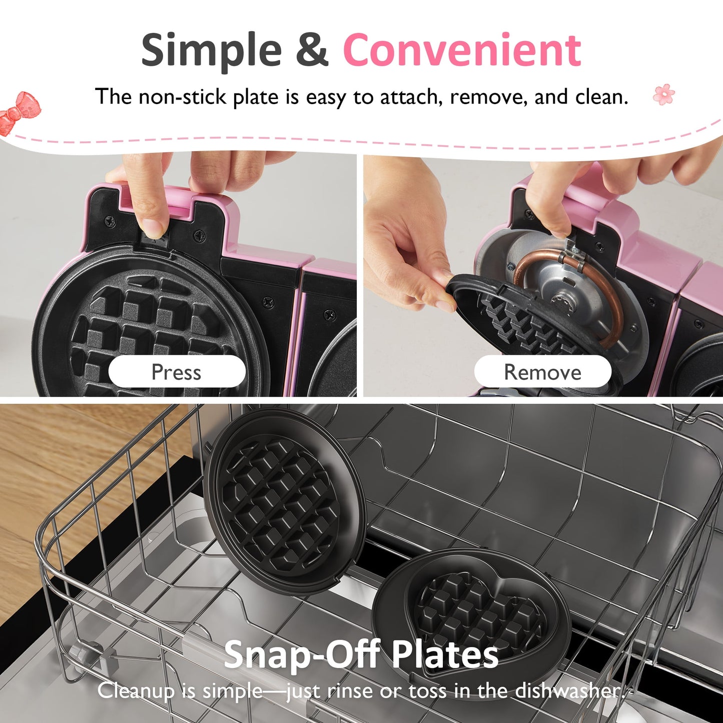 Heynemo Double Waffle Maker with Removable Nonstick Plates and One-Touch Control