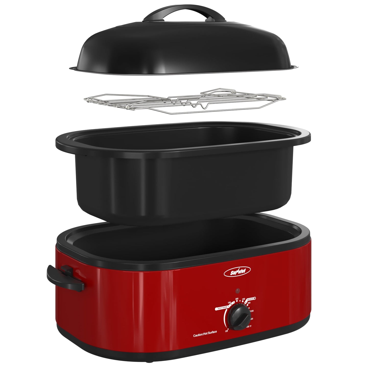 Sunvivi 18QT Roasting Oven with Self-Basting Lid Removable Pan, 150 to 450F Temperature Control Cool-Touch Handles,Red