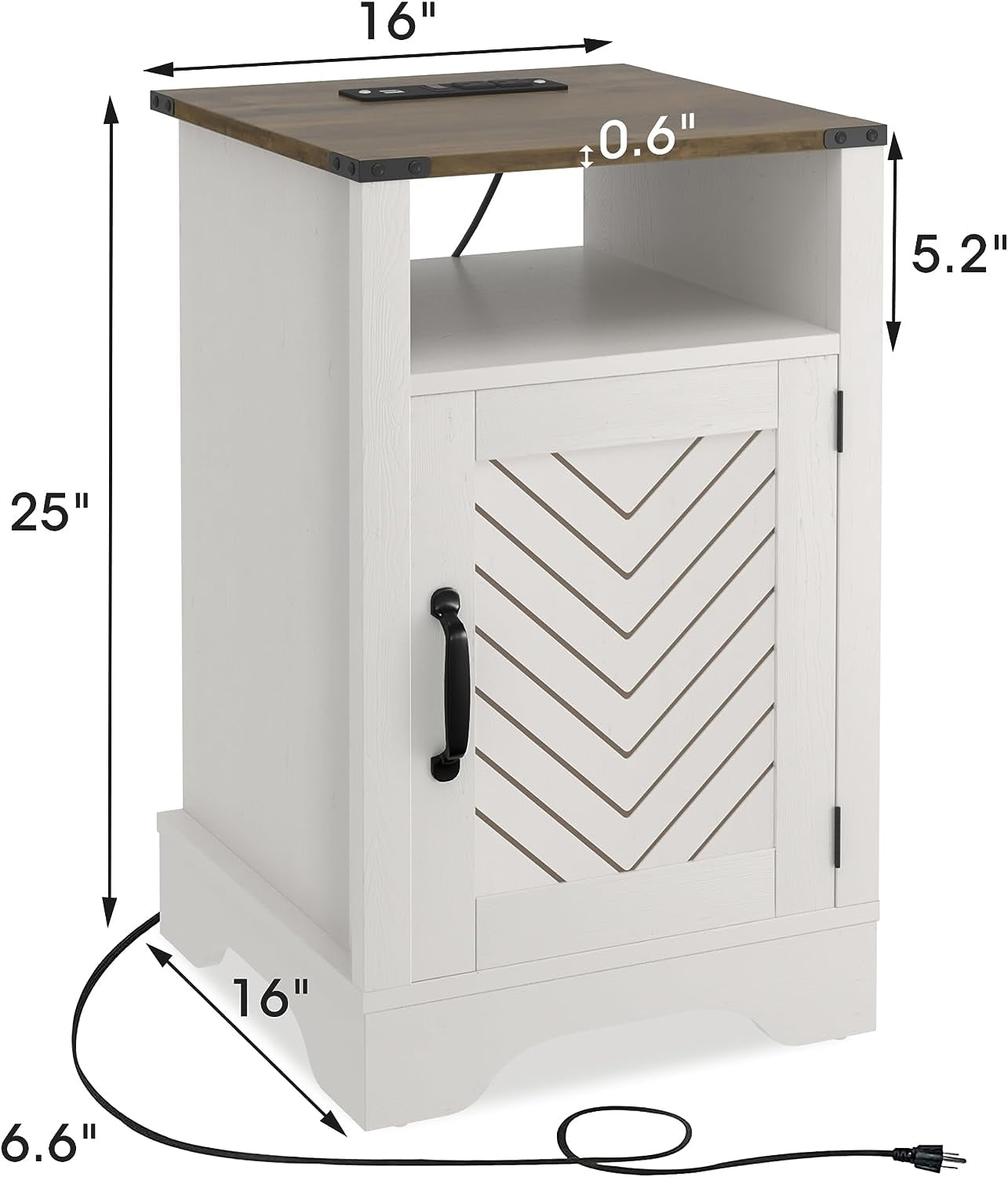 RoyalCraft White Nightstand with Charging Station, Farmhouse Bedside Table with X-Shaped Design,Wooden Rustic End Table with Large Storage Room and Shelf for Bedroom, Living Room, Solid White