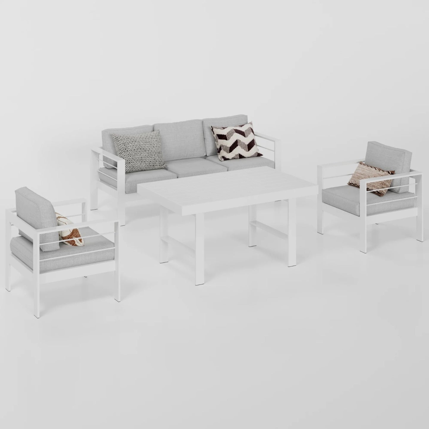 Superjoe Outdoor Aluminum Dinning Table All-Weather Metal Rectangle Table Heavy Duty Modern Patio Furniture for Balcony Garden, White