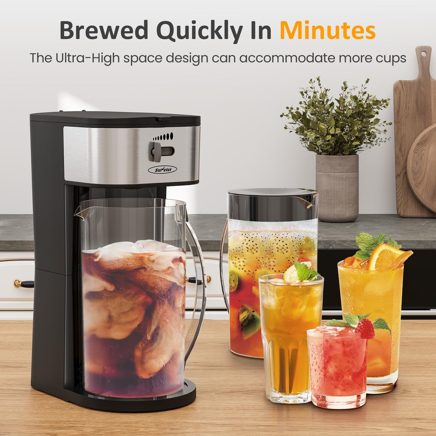 Sunvivi Iced Tea Maker Cold Brew Electric with 2.5-Quart Pitcher, Black