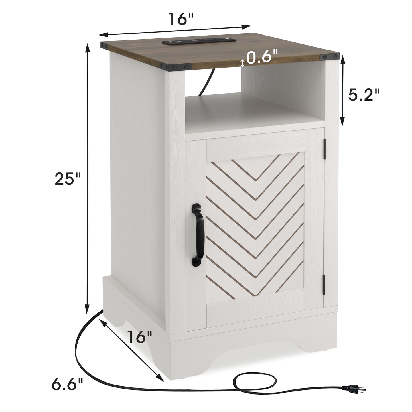 CozyHom Modern Farmhouse USB Nightstand Set of 2 With Storage Cabinet, End Side Table With Charging Station For Bedroom, Brown And White
