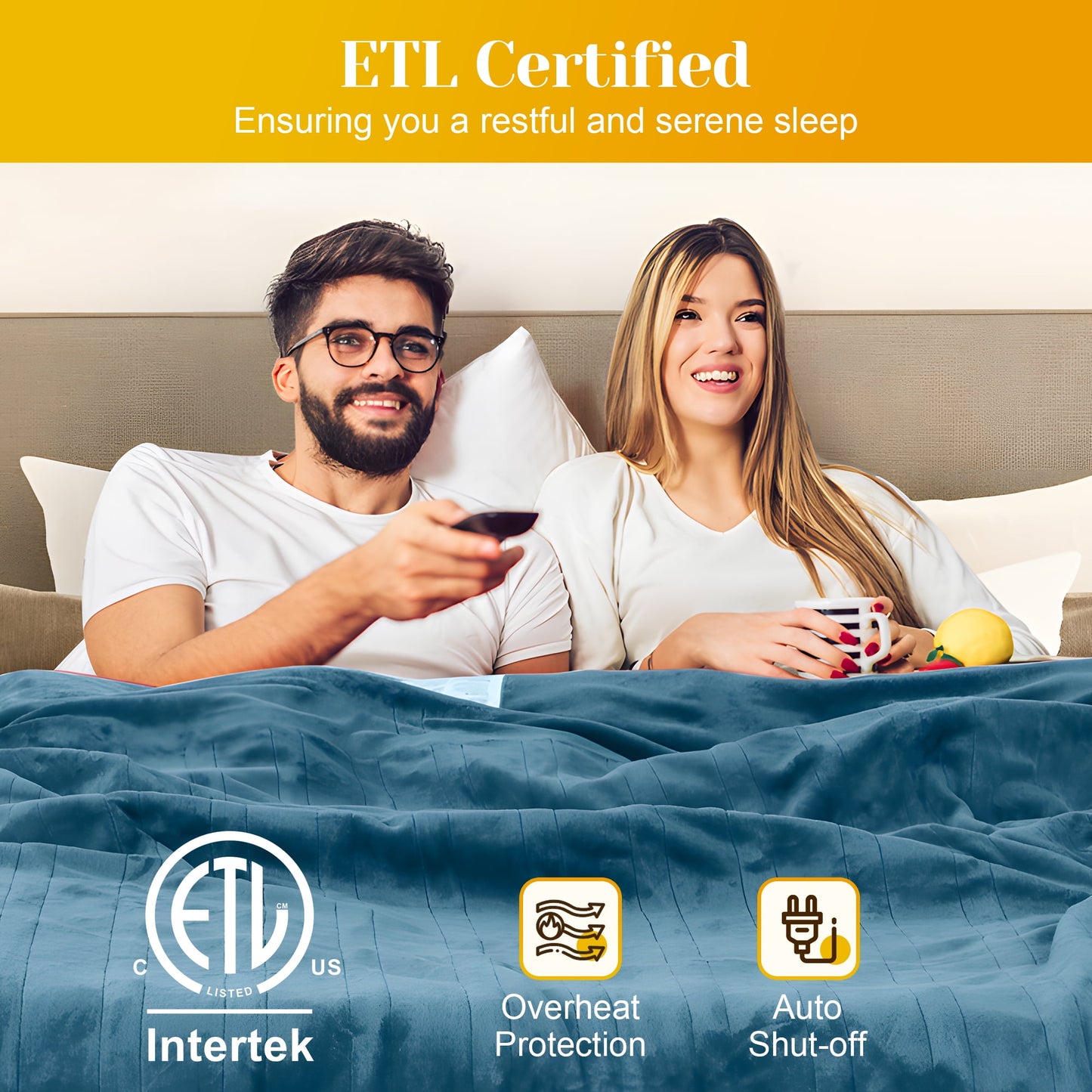 Mayincolor Electric Heated Blanket, 84" x 62" Twin Size Electric Blanket with 10 Heating Levels and 12 Hours Auto-Off, Soft Flannel and Sherp Blanket with ETL & FCC Certification, Blue