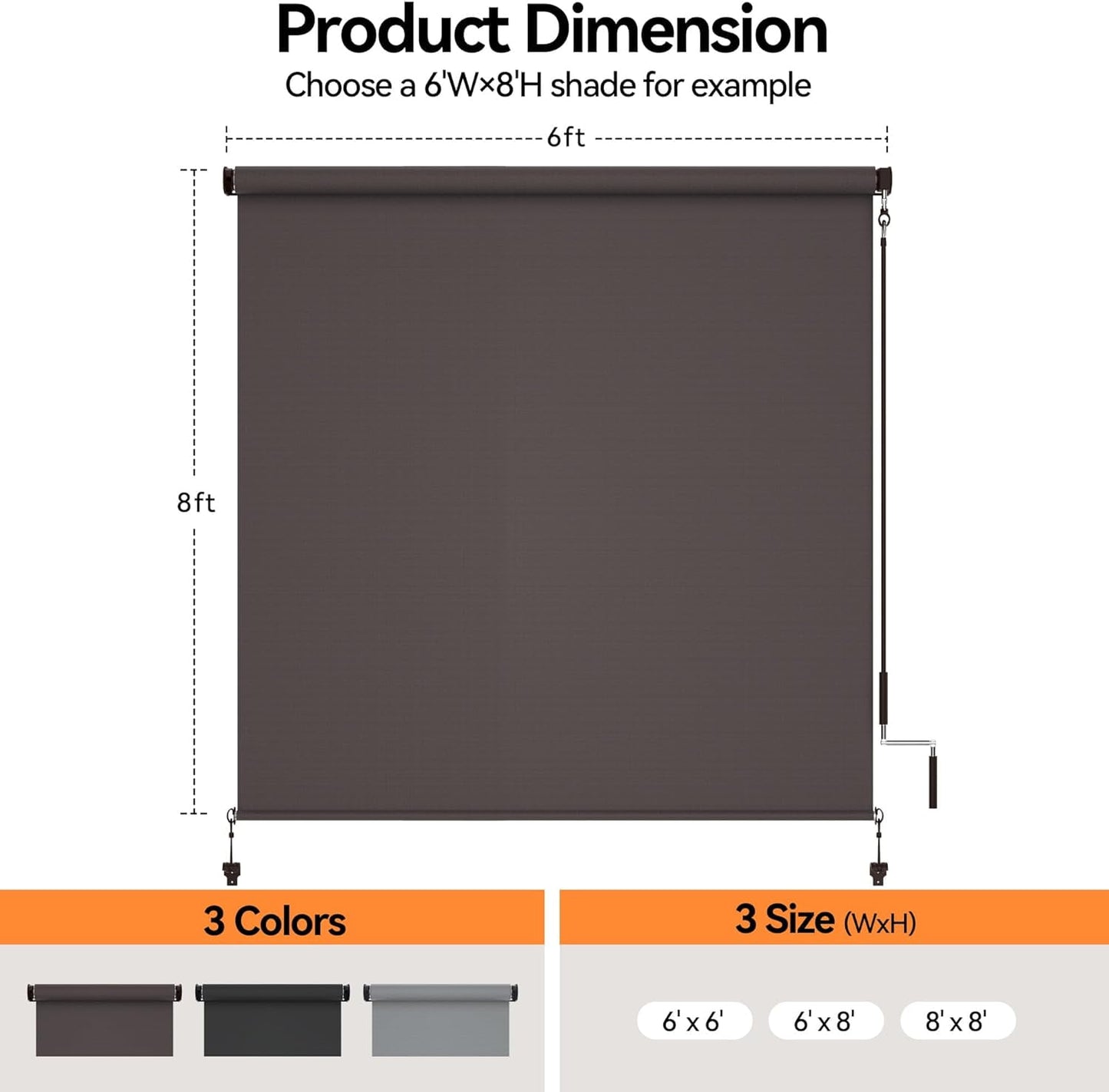 Superjoe Outdoor Roller Shades for Patio New Material with 95% UV Protection, 6'L x 6'W Blinds Roll Up for Gazebo Porch, Deck, Pergola, Blockout Waterproof Protect Privacy, Brown