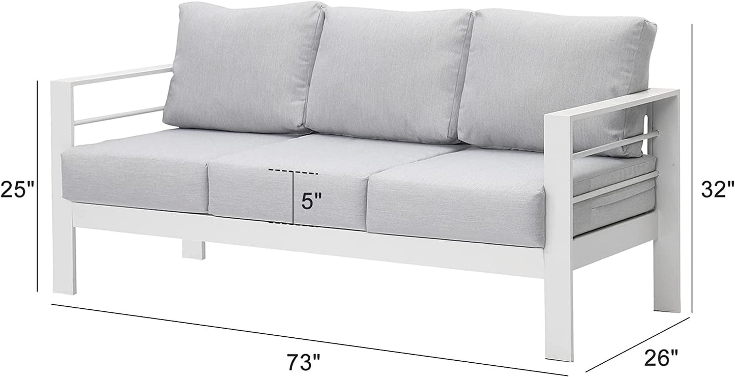 Superjoe Outdoor 3 Seats Patio Furniture Aluminum Sofa Couch, White Metal Chair with Cushions, Light Grey