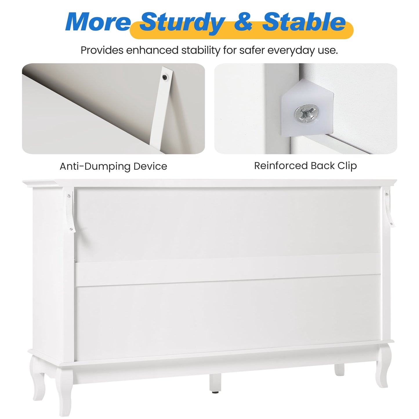 May in Color 7 Drawer Dresser with Solid Wood Legs for Bedroom, Living Room, Hallway