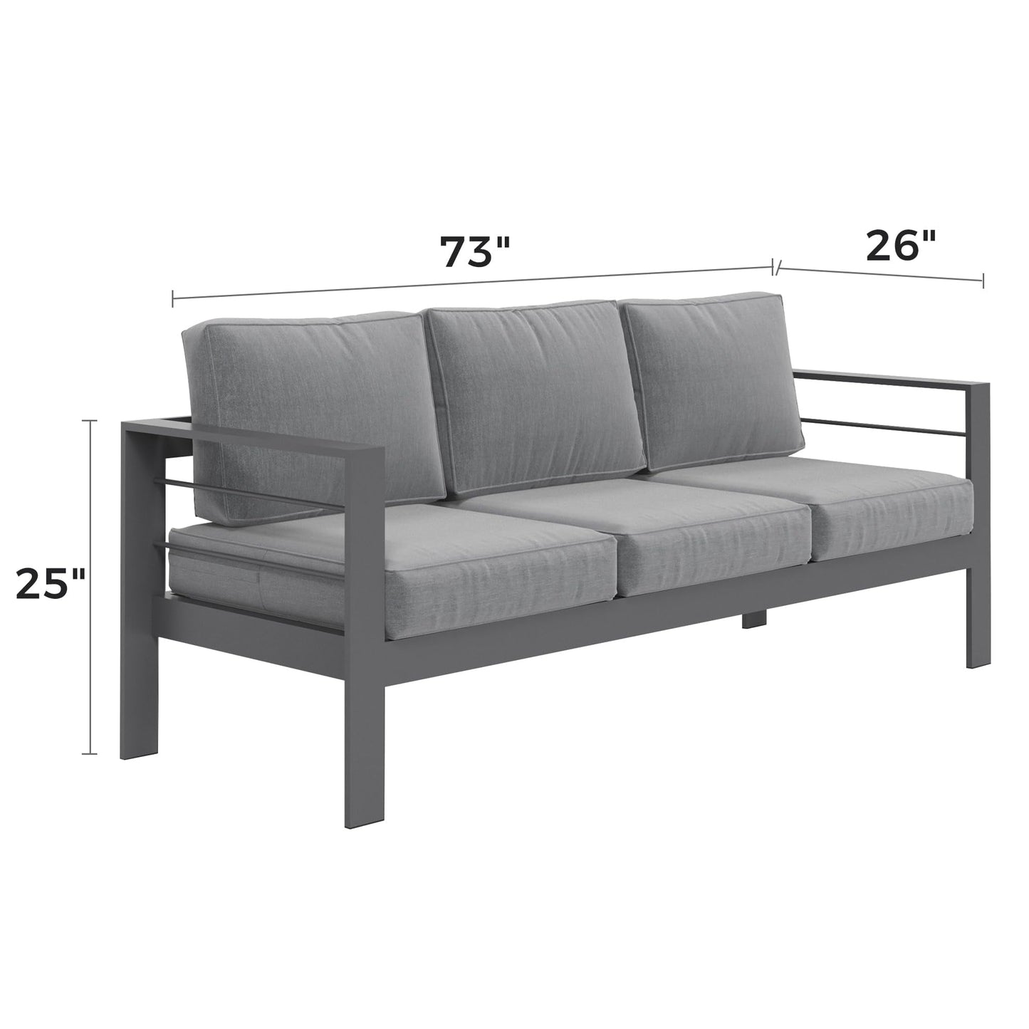 CozyHom Outdoor Patio Aluminum Sofa Furniture Set 3 Seats Conversation Couch Set With Cushion, Gray