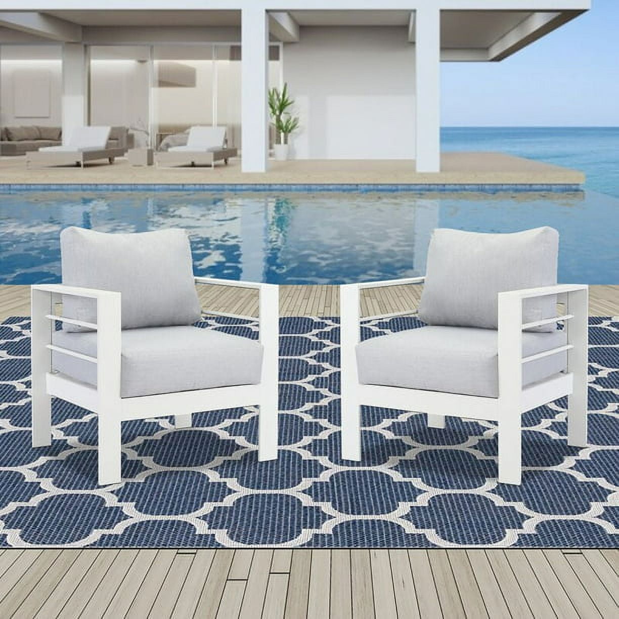 CozyHom 2 Pcs Outdoor Patio Furniture Sets Aluminum Sofa Armchair Indoor Patio Conversation Sofa Chair With Cushion, White