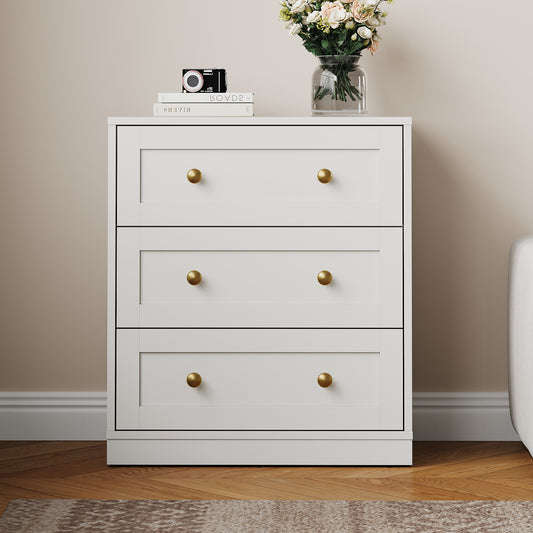 Royalcraft 3 Drawer Nightstand, Large Bedside Table with Golden Round Knobs, Modern Wood End Table