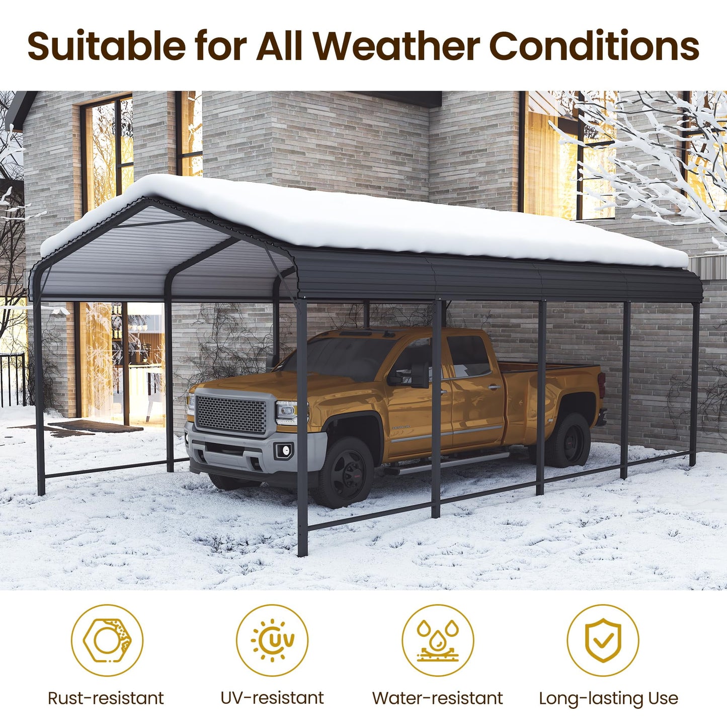 Heynemo 12x20 FT Metal Carport, Heavy Duty Canopy with Updated Roof & Enhanced Base, Multi-Use Carport Garage for Car, Truck, Boat, Tractors, Party, Grey
