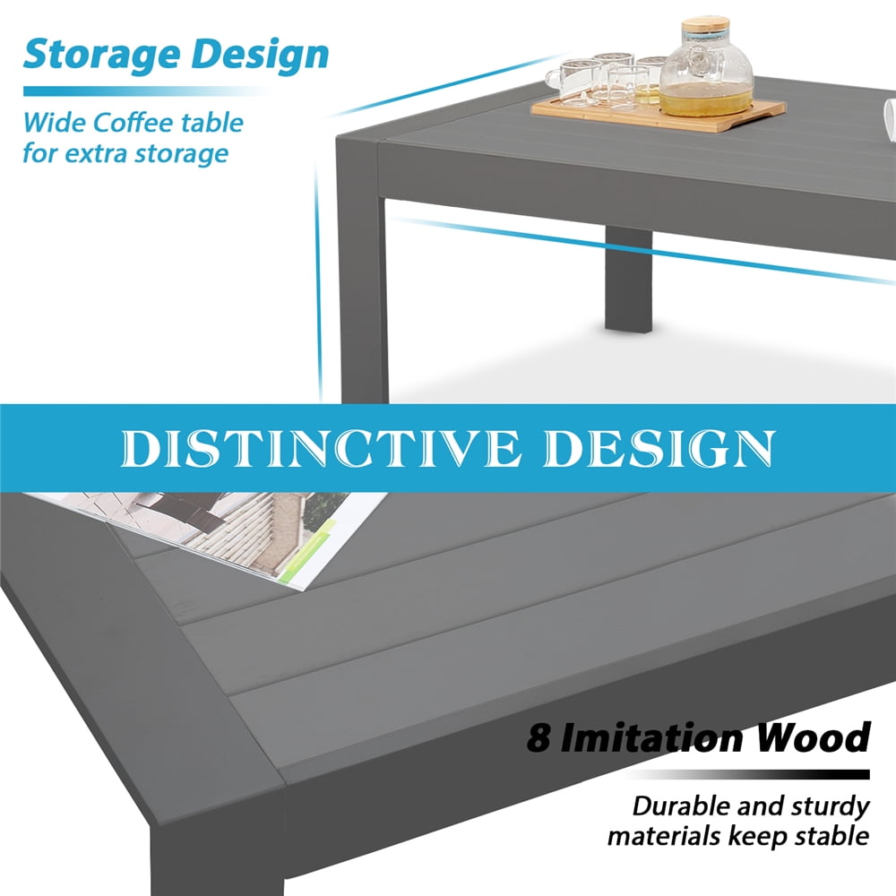 Superjoe Outdoor Aluminum Furniture Set 4 Pcs Patio Sectional Chat Sofa Conversation Set with Table,Gray