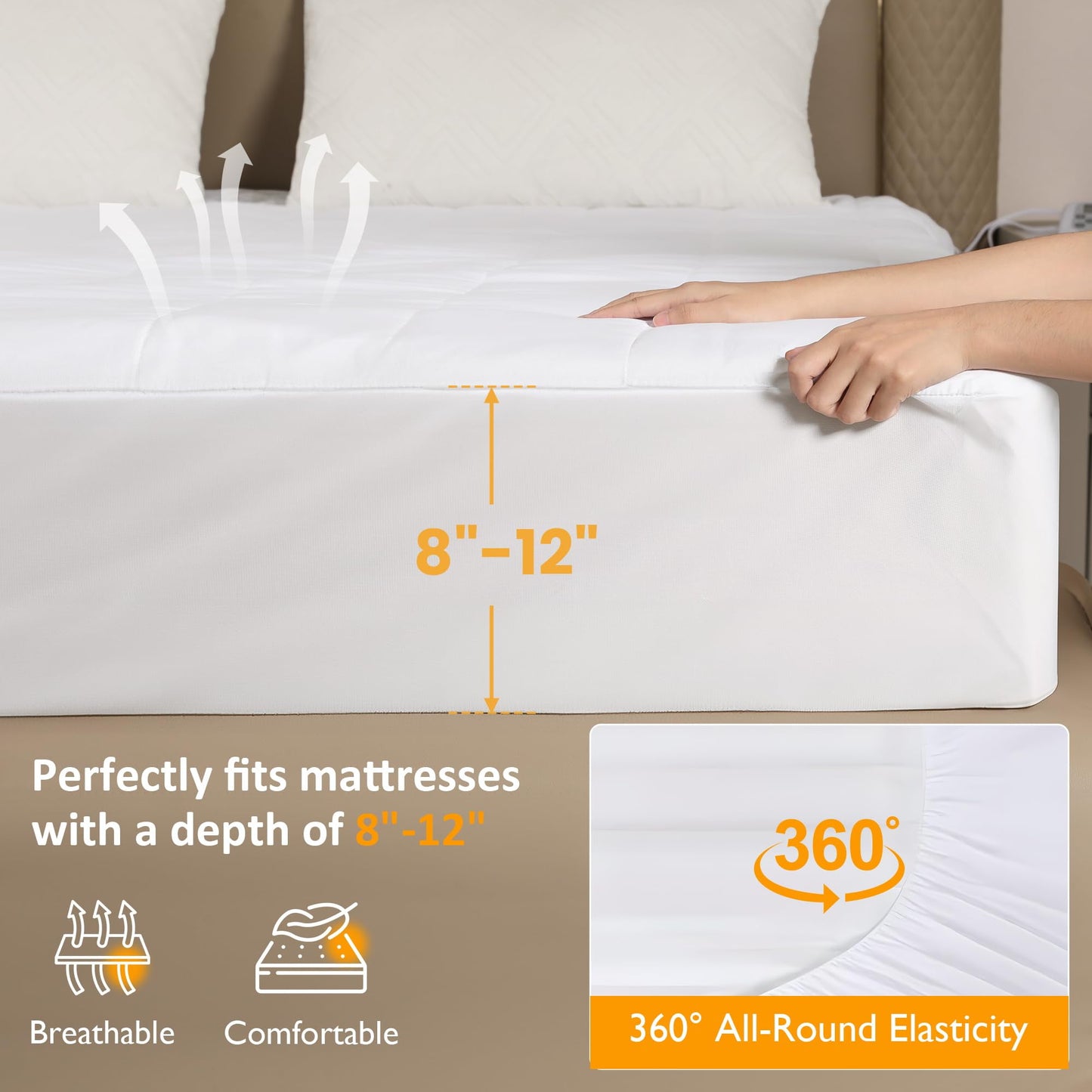 Sunvivi King Size Heated Mattress, Electric Bed Mattress Pad with 12-Hour Timer & 10 Heat Settings, Full Bed Warmer with Dual Controller, Machine Washable, 78" x 80"