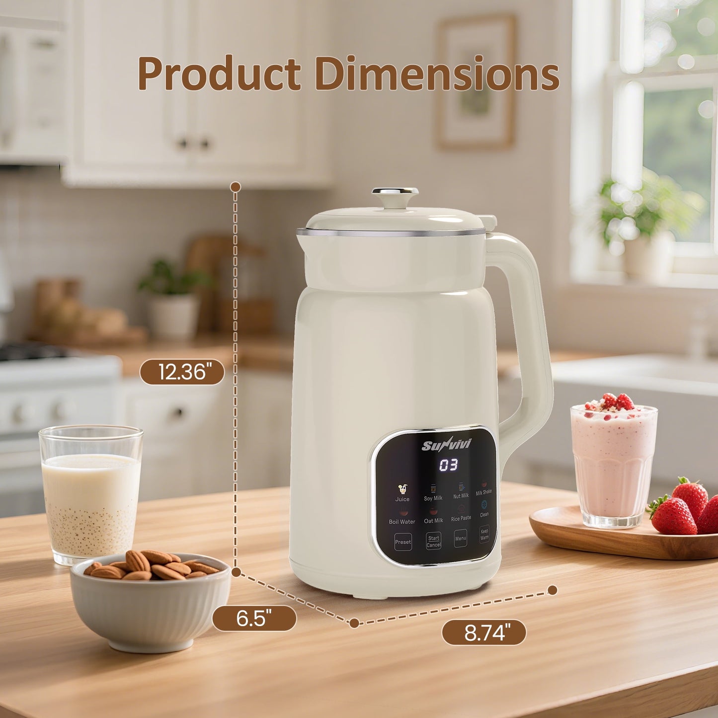 Heynemo 8-in-1 Nut Milk Maker, 60oz Soy Milk & Nut Milk Processor, Delay Start, Keep Warm, Self-Clean, Juice, Milkshake, Rice Paste