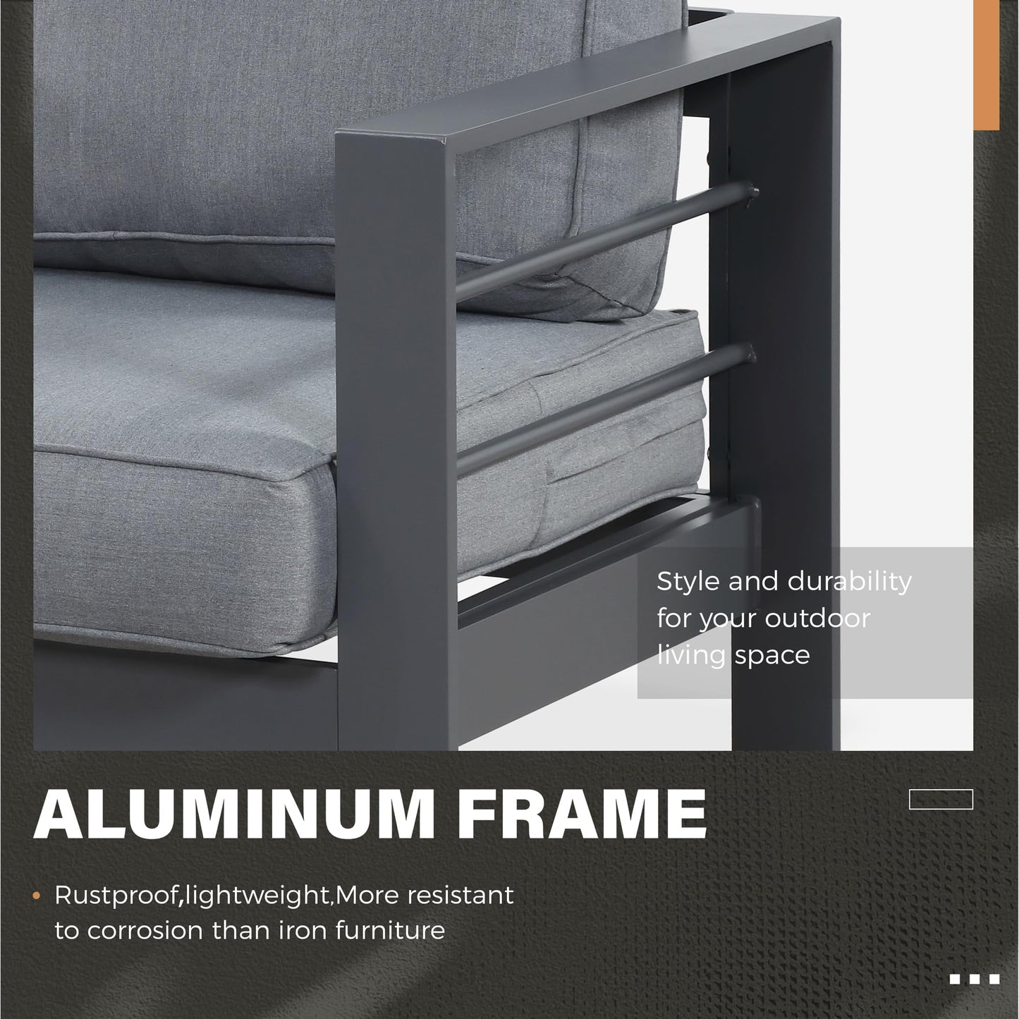 CozyHom 2-Seat Modern Outdoor Patio Aluminum Sofa Furniture Sets Clearance, All-Weather Patio Furniture Decorative Chairs Sofa Loveseat With Cushion, Gray