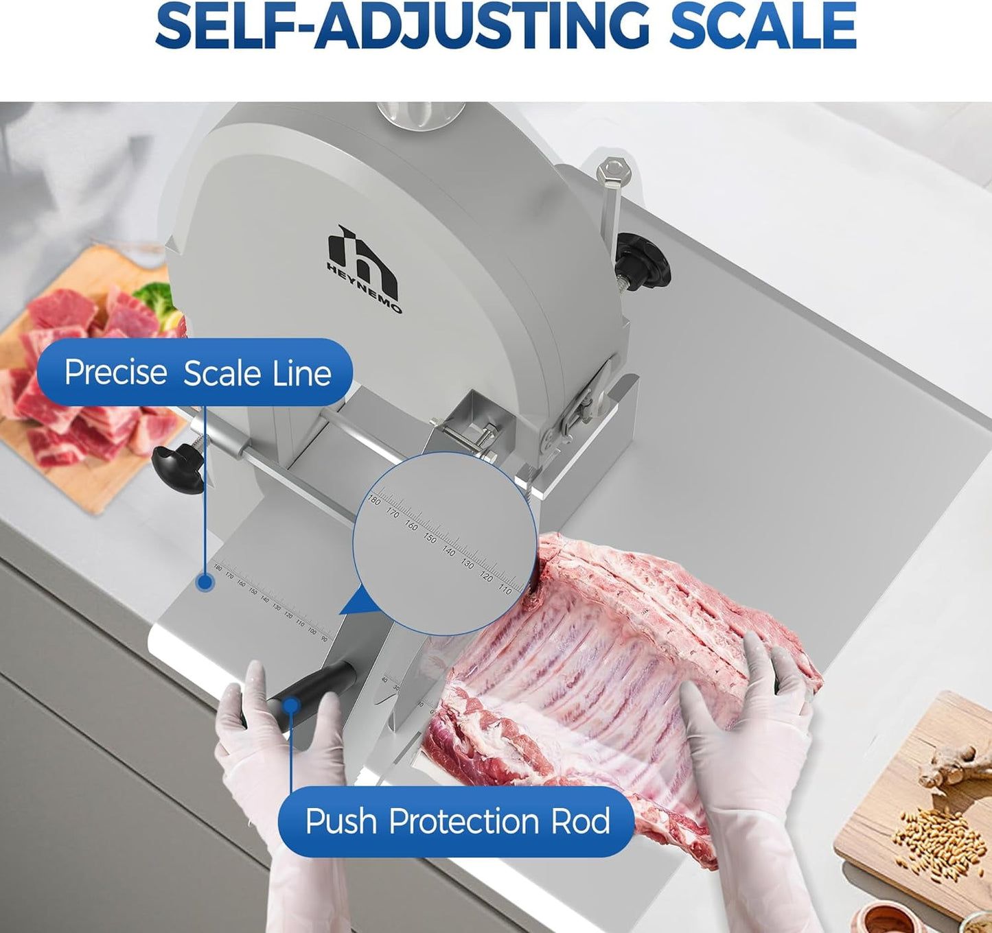 Superjoe 1500W Electric Meat Bone Saw with 5 Saw Blades, Beef Bone Cutting Machine Frozen Meat Cutter, Cutting Bandsaw Bone Sawing Machine, 0.16-7.9 Inch Cutting Thickness Butcher Saw