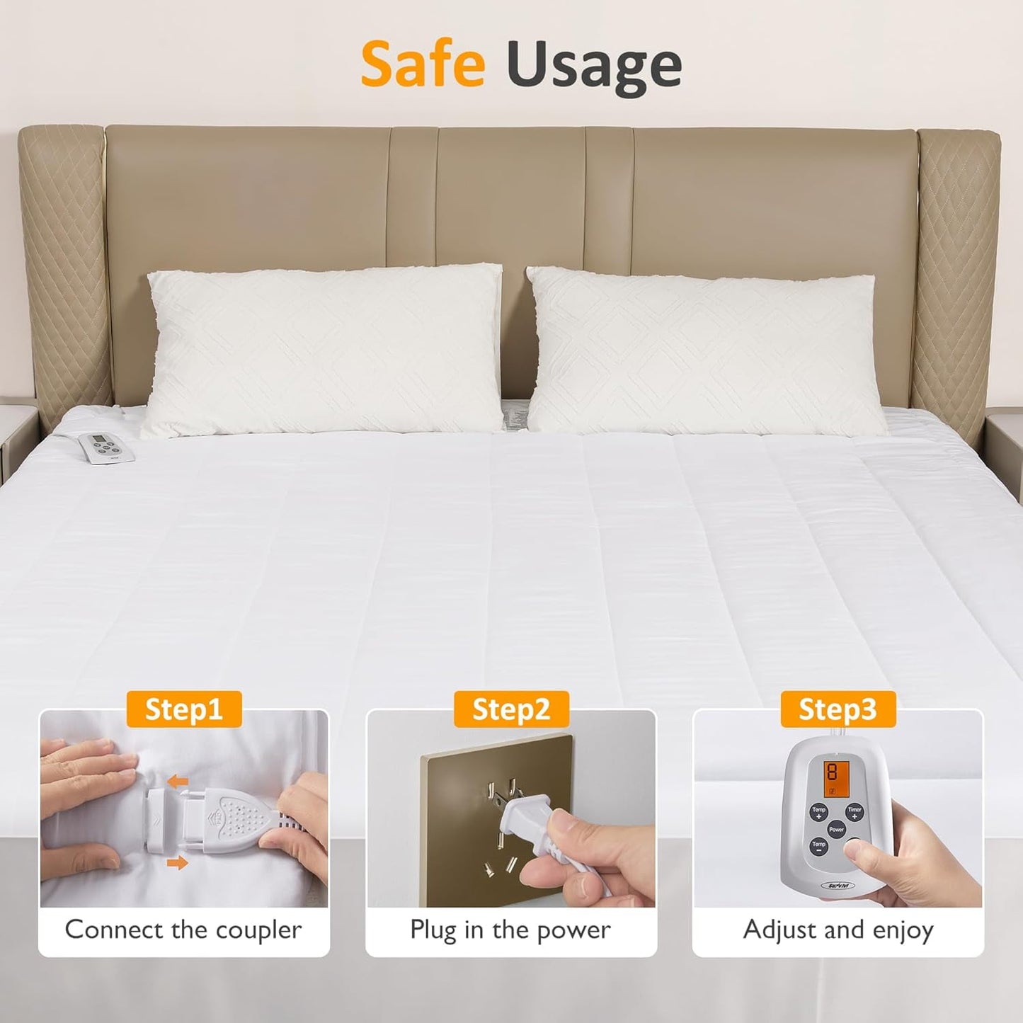 Heynemo Twin Electric Heated Mattress, Twin Size Bed Mattress Pad, Full Bed Warmer with 12-Hour Timer & 10 Heat Settings, Machine Washable, 39" x 75"