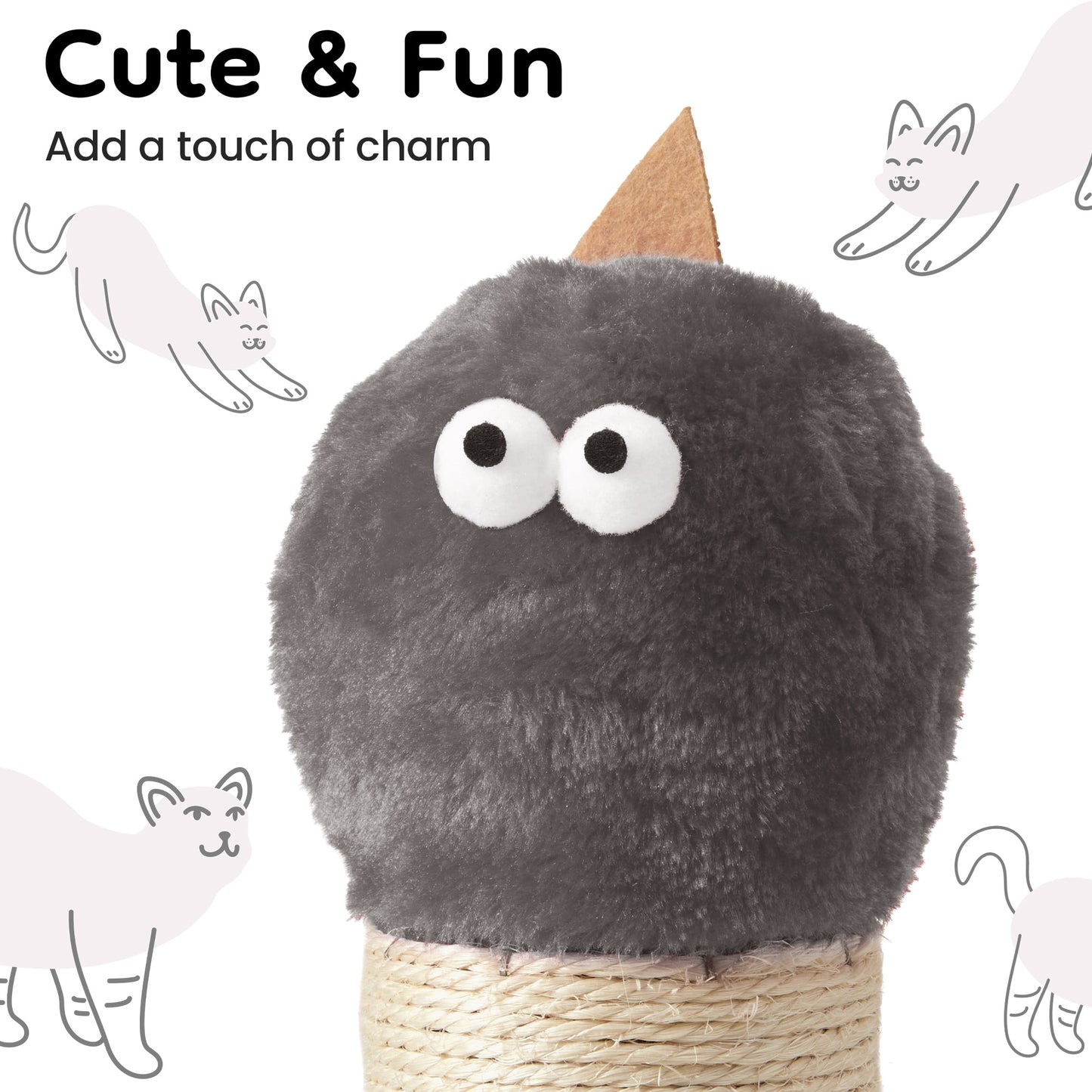Heynemo 22-Inch Cat Scratching Post , Durable Sisal Scratch Post for Indoor Cats, Monster-Shaped Cat Scratcher for Kittens & Large Cats, Grey