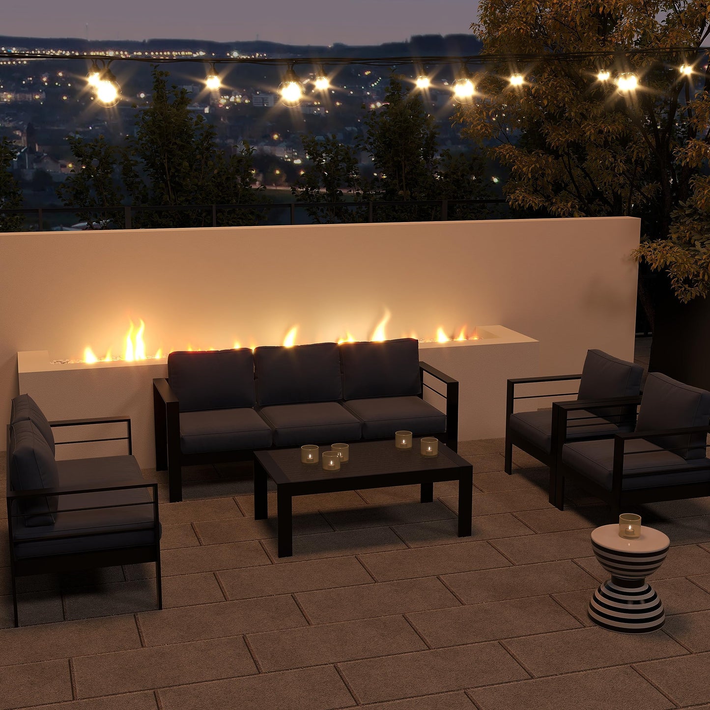 CozyHom 7 Seats Outdoor Patio Aluminum Furniture Sofa Set, Modern Outside Patio Conversation Sectional Sofa Chair Set with Cushions, Blue