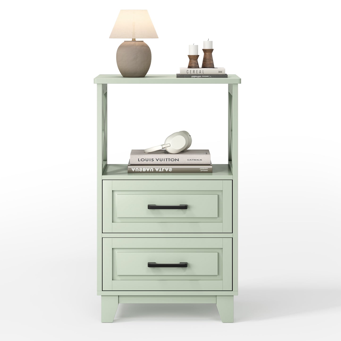 May in Color Tall Nightstand with 2 Drawers and Open Shelf Above, Ideal for Bedroom, Living Room, Home Office