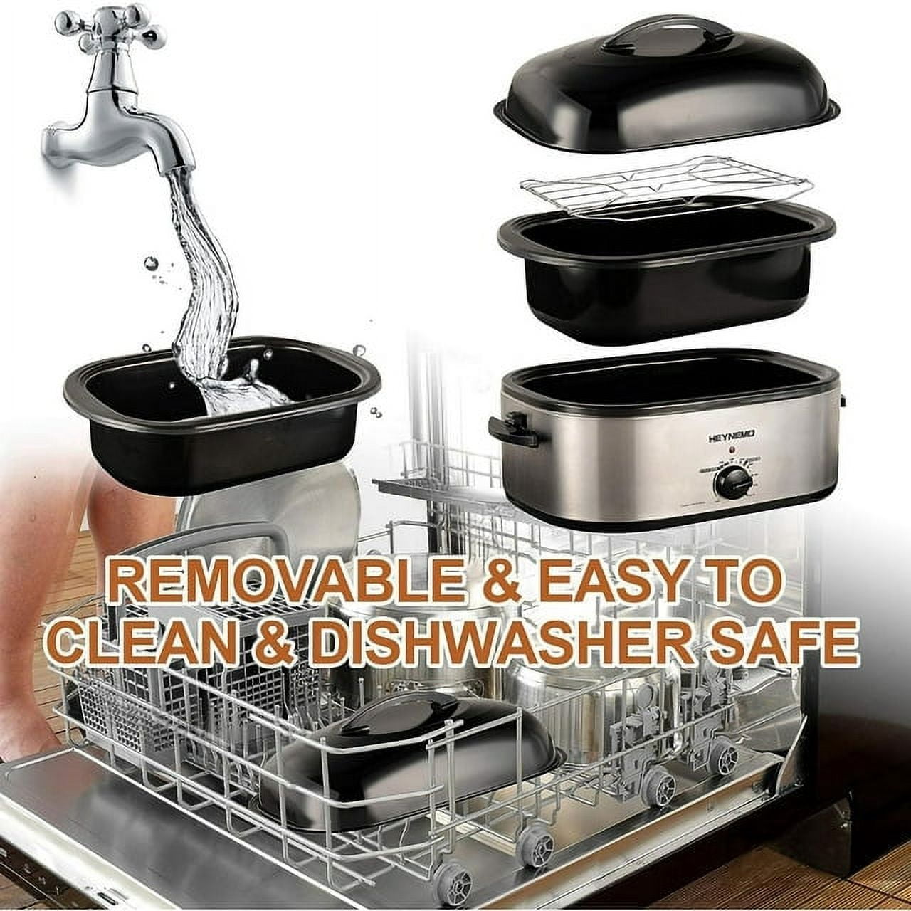 Superjoe 18 QT Electric Roaster Oven, Stainless Steel Roaster Pan for Turkey With Self-Basting Lid Removable Insert Pot, Silver