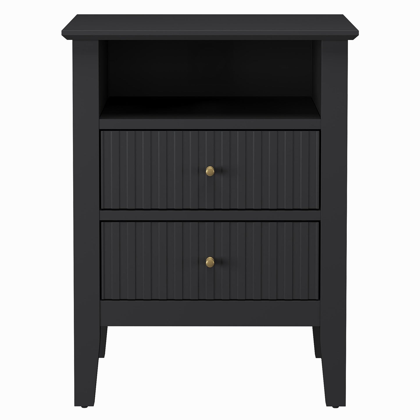 Heynemo Black Fluted Nightstand with 2 Drawers, Modern Wooden Sofa Table for Small Spaces, Tall End Table for Bedroom, Living Room