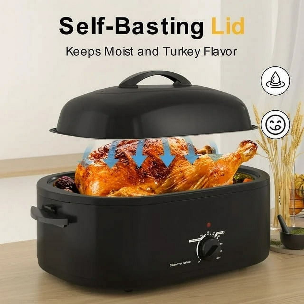 Superjoe 20 QT Electric Roaster Oven, Stainless Steel Self-Basting Lid Removable Pan, Black