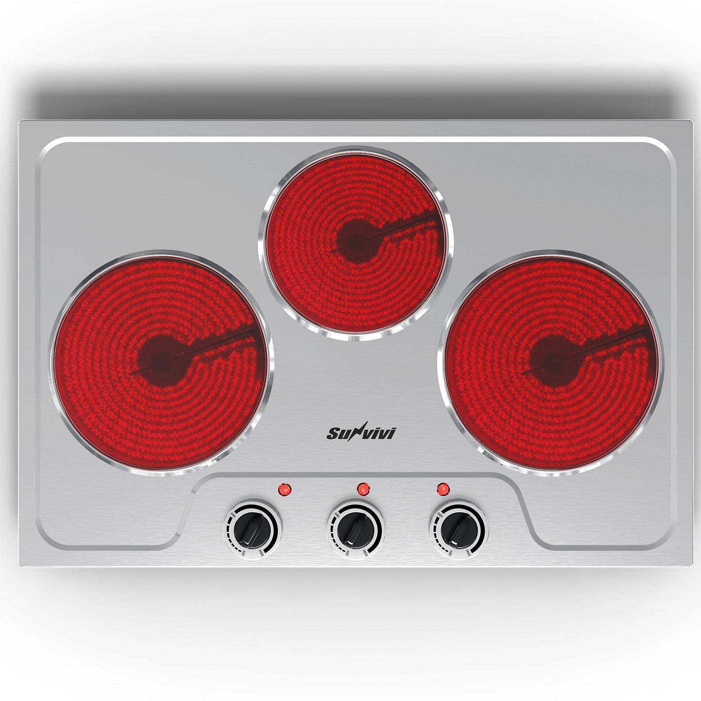 Sunvivi 1800W Three-burner portable electric ceramic stove - knob control, indicator light, compatible with all cookware, suitable for a variety of cooking scenarios, silver
