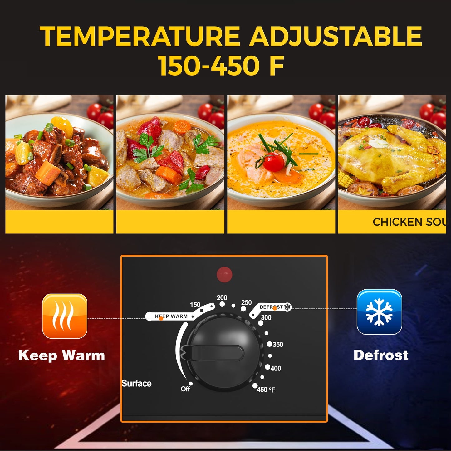 SUNVIVIt 26 Quart Electric Turkey Roaster Oven with Visible & Self-Basting Lid, Stainless Steel,Black