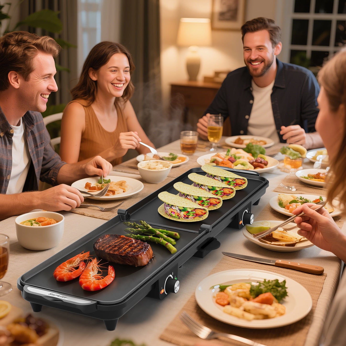 Heynemo 1600W Electric Griddle with Dual Cooking Zones