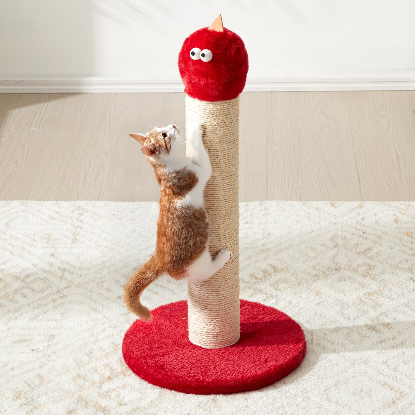 Heynemo 22-Inch Cat Scratching Post , Durable Sisal Scratch Post for Indoor Cats, Monster-Shaped Cat Scratcher for Kittens & Large Cats, Red