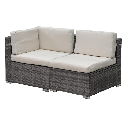 Royalcraft OUTDOOR 2 Piece Patio Furniture Set All Weather Grey Wicker Outdoor Patio Sectional Sofa Couch with Beige Cushions
