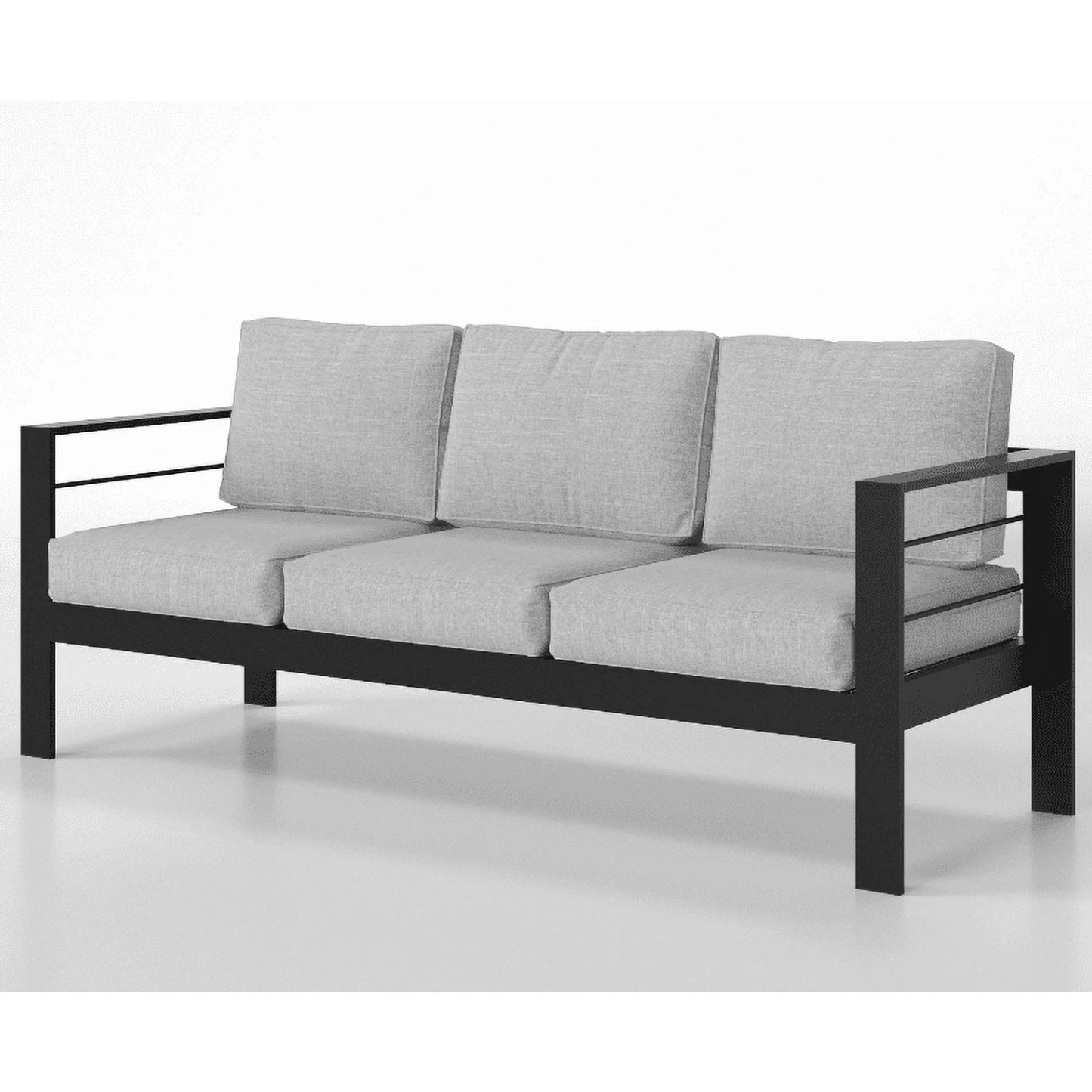 Superjoe Outdoor 3 Seats Patio Furniture Aluminum Sofa, All-Weather Couch Black Metal Chair with 5 Inch Cushions, Light Grey