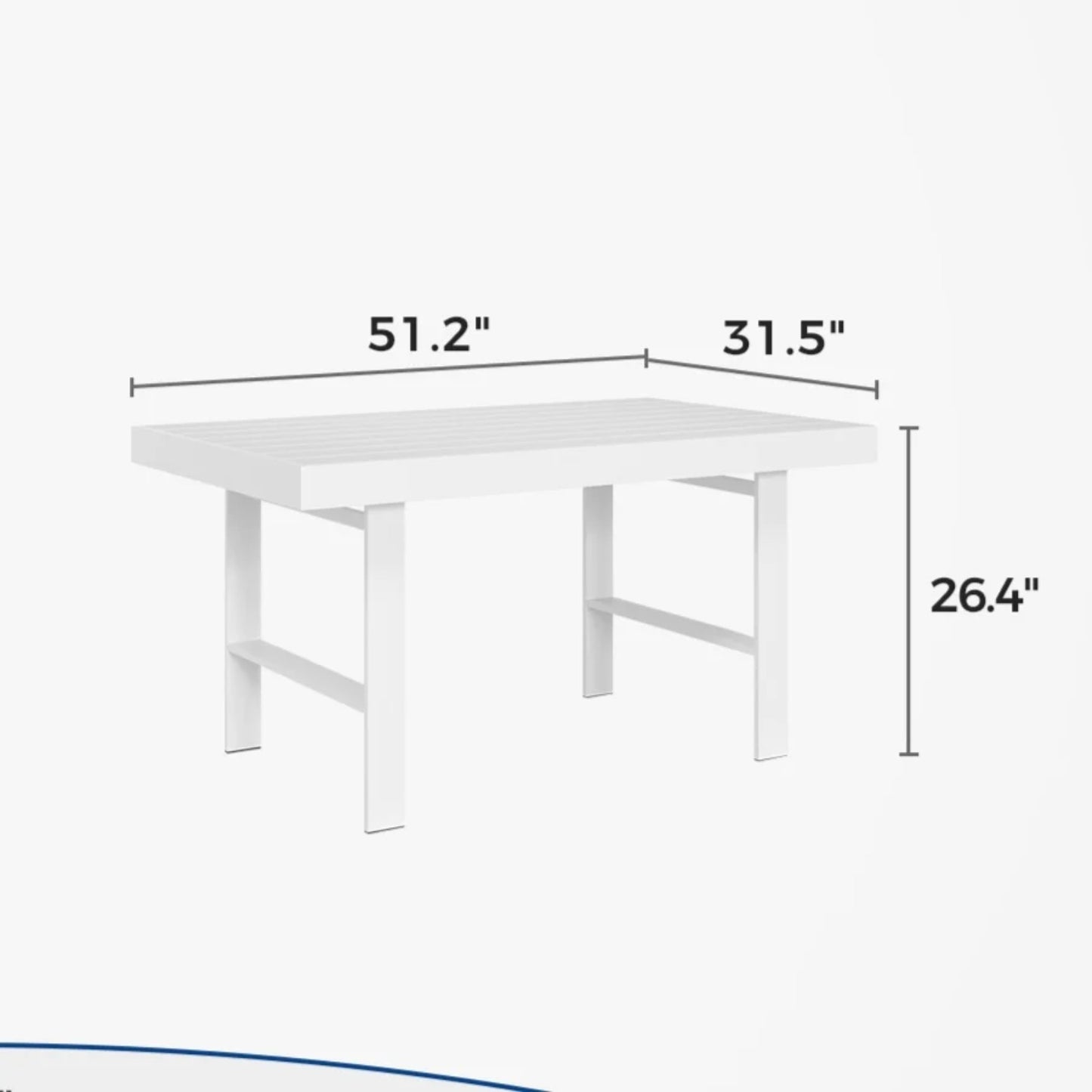 Superjoe Outdoor Aluminum Dinning Table All-Weather Metal Rectangle Table Heavy Duty Modern Patio Furniture for Balcony Garden, White