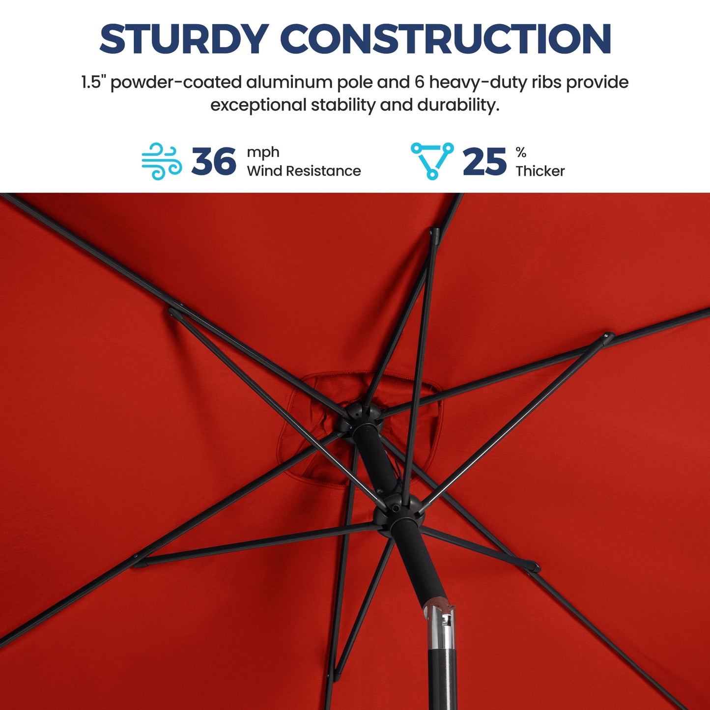 Heynemo 10x 6.5ft Rectangular Patio Umbrella, Outdoor Table Market Umbrella with Crank, 6 Steel Ribs, Polyester Canopy, Aluminum Pole,Red