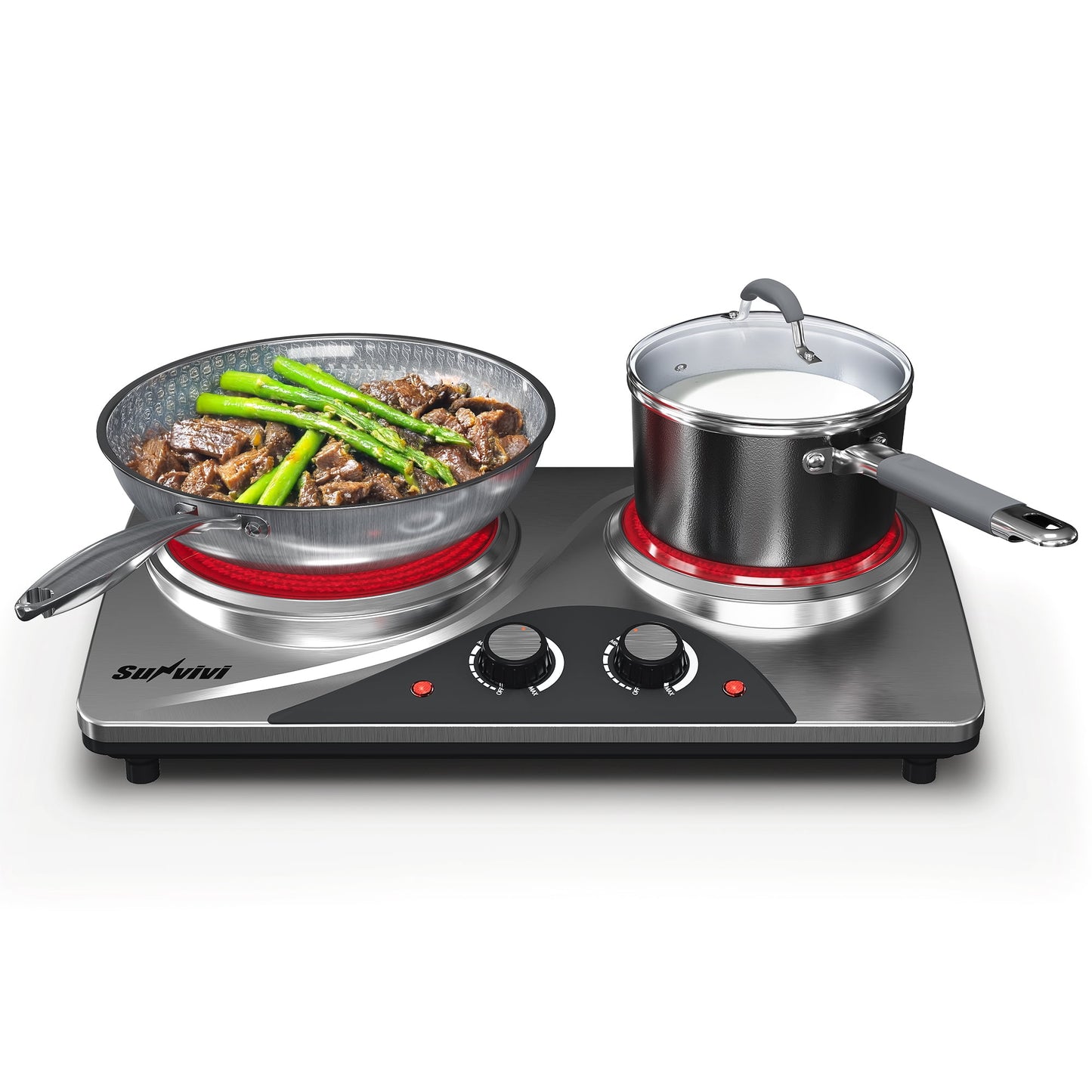Heynemo Sunvivi 1800W Dual Burner Electric Ceramic Stove with Knob Control - Silver
