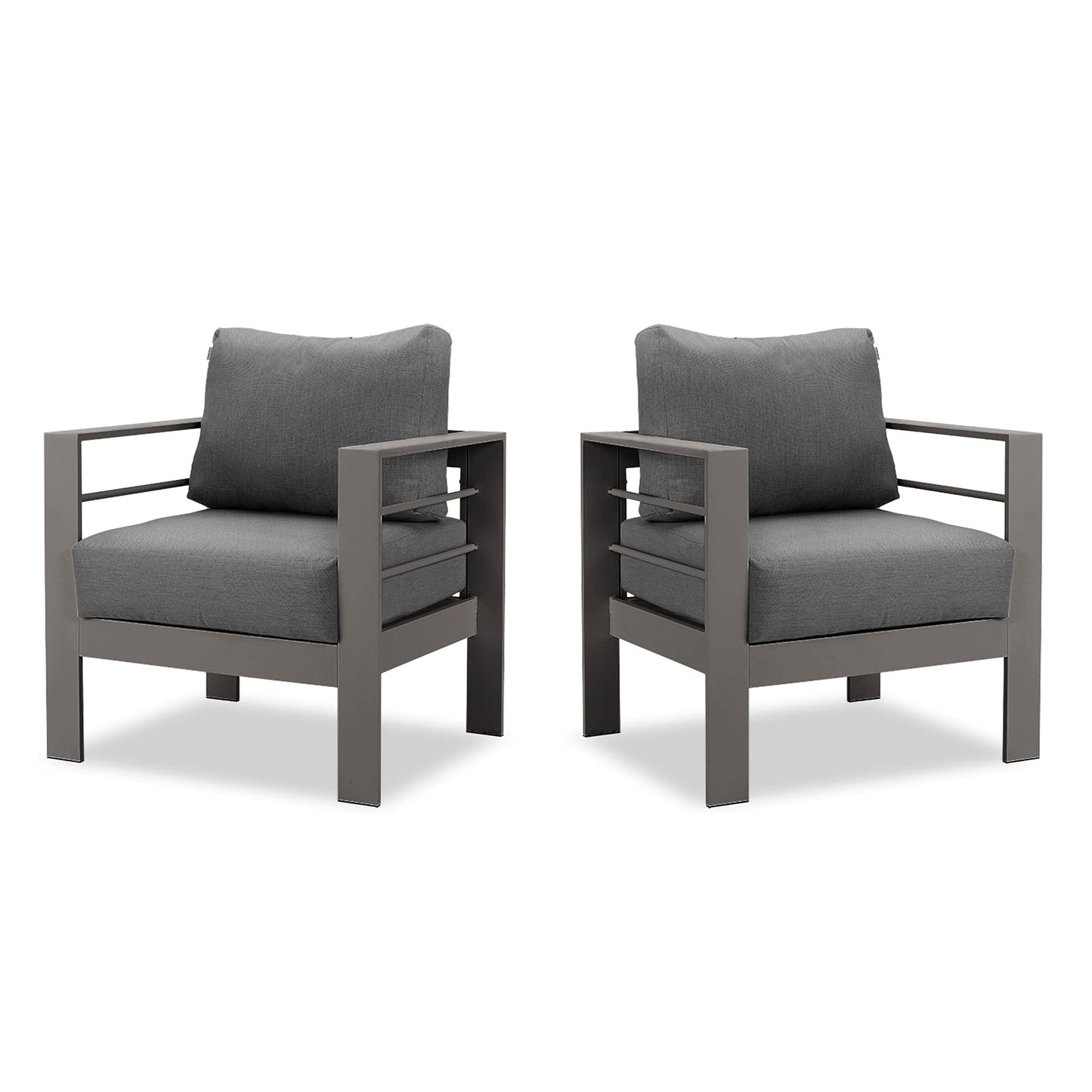 CozyHom 2 Pcs All-Weather Outdoor Patio Aluminum Armchair Furniture, Contemporary Outside Metal Patio Sofa Chair With Cushions, Gray