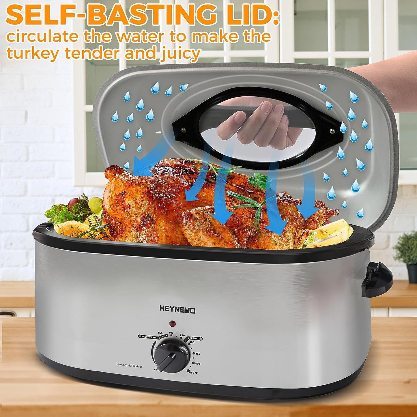 Superjoe 24QT Silver Electric Roaster Oven, Stainless Steel, Self-Basting Lid Removable Insert Pot for Gathering and Dining