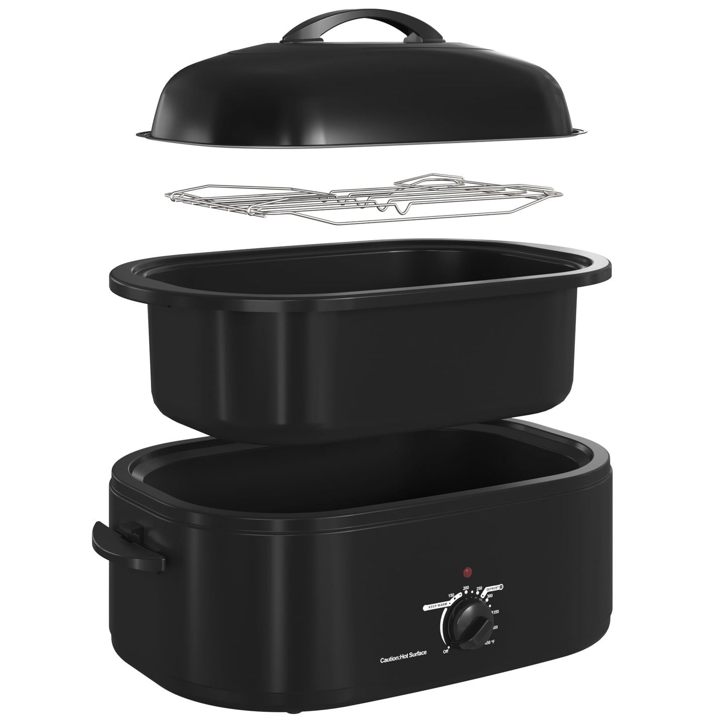 Superjoe 18 Quart Roaster Oven, 24lb Electric Turkey Roaster with Self-Basting Lid and Removable Pan & Rack, Stainless Steel Roaster Oven for Roasting, Grilling, Baking, Easy Clean, Black