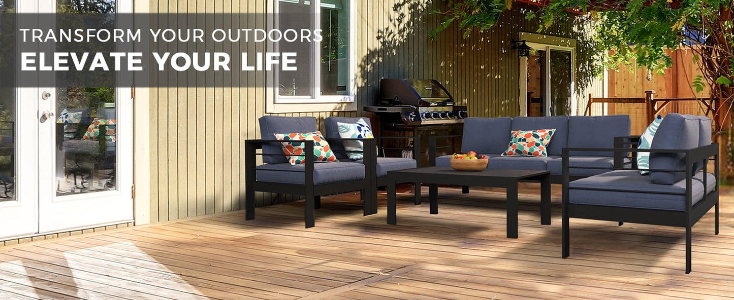 CozyHom 2 Pcs Indoor Outdoor Patio Aluminum Armchair Sofa Furniture Sets, Outdoor Metal Couch Cozy Chair Garden Armchair Aluminum Armchair Individual Sofa With Cushions, Blue