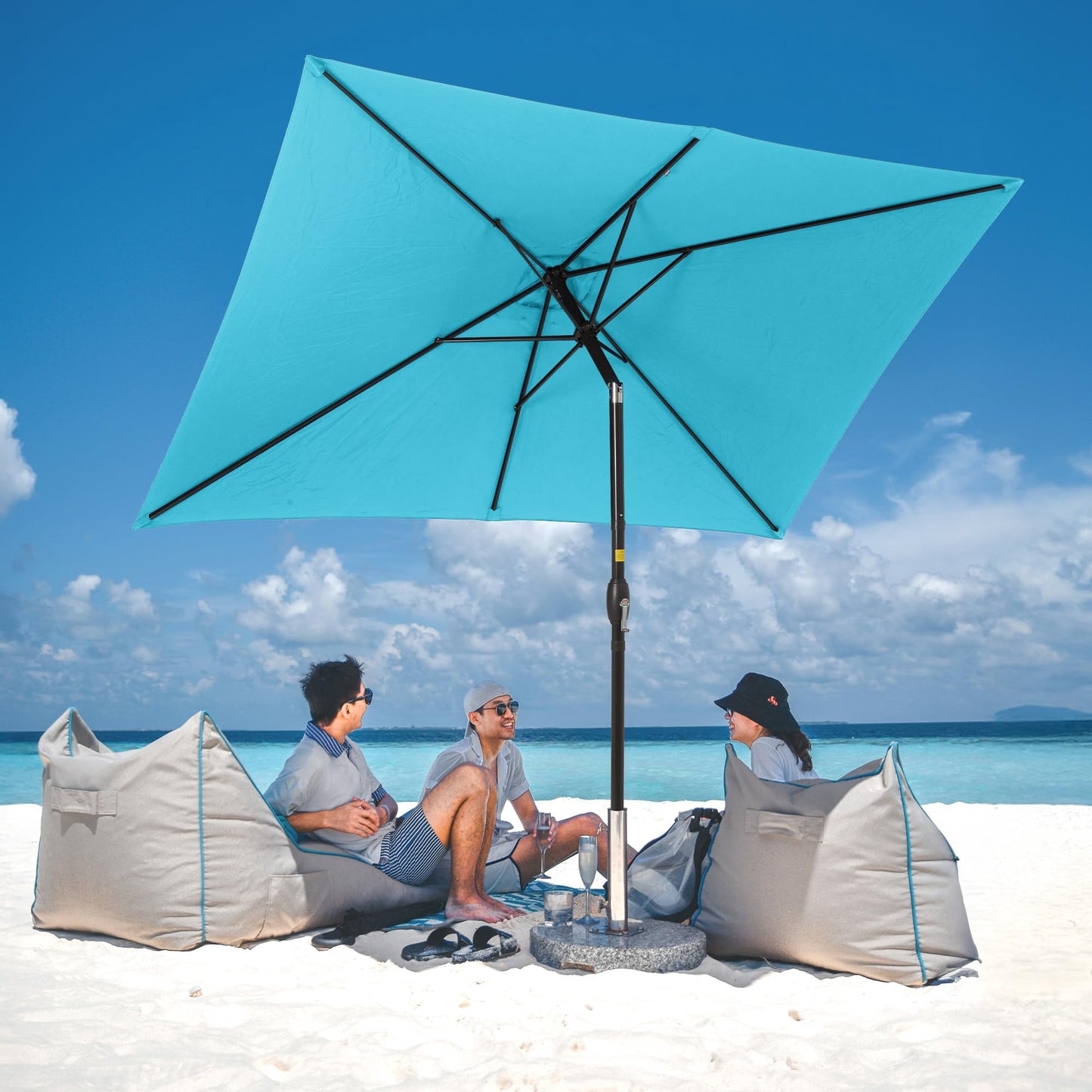 Sunvivi 10 x 6.5 Ft Rectangular Patio Umbrella with Crank and Tilt, Metal Pole Outdoor Umbrella with Polyester Canopy, Blue