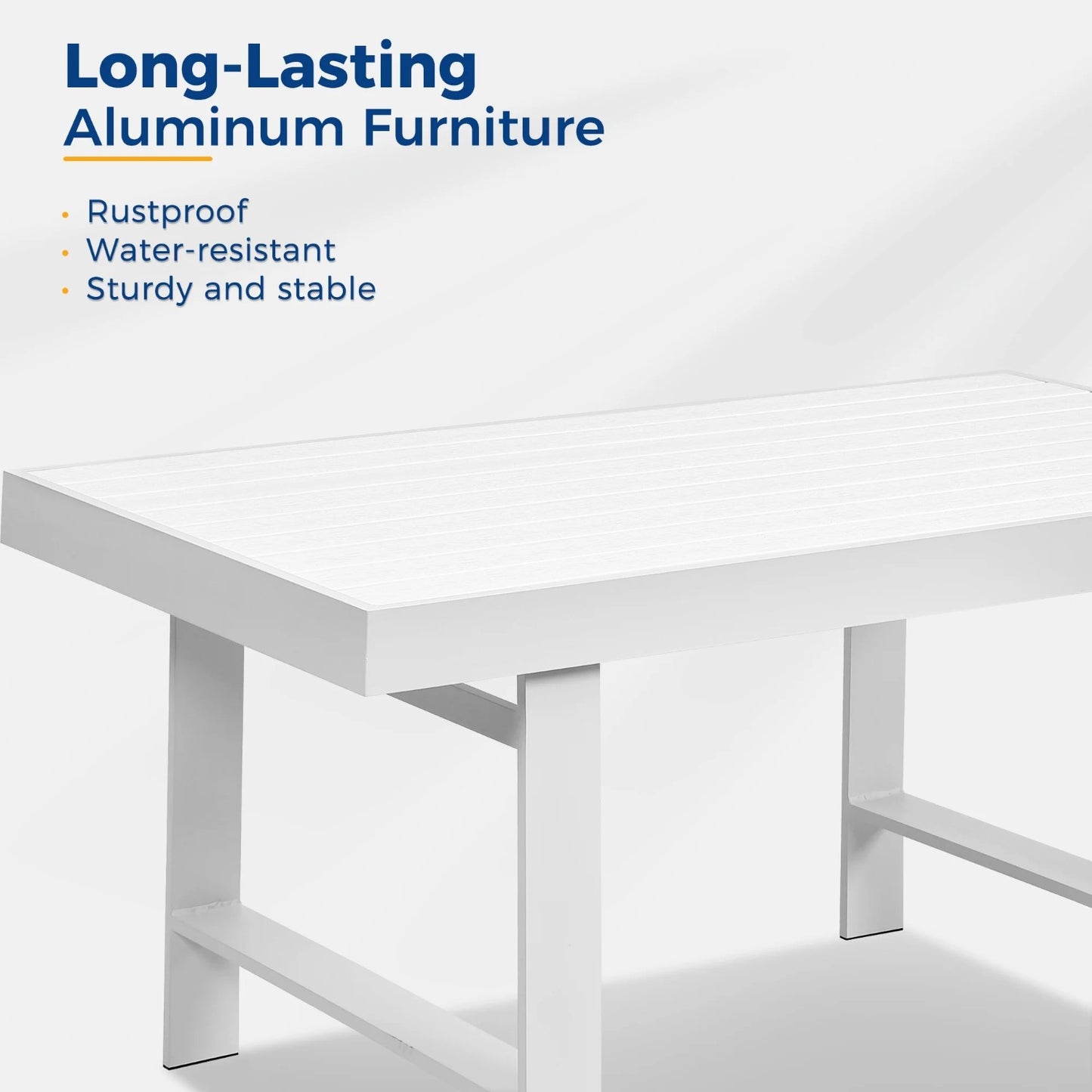 Superjoe Outdoor Aluminum Dinning Table All-Weather Metal Rectangle Table Heavy Duty Modern Patio Furniture for Balcony Garden, White