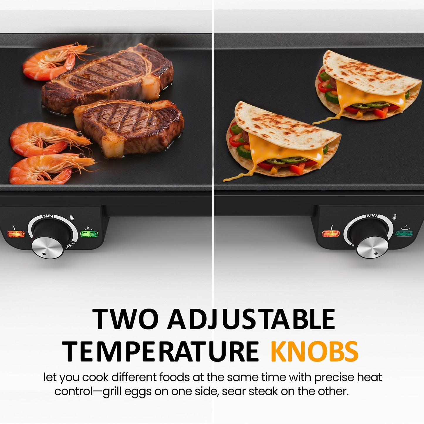 Heynemo 1600W Electric Griddle with Dual Cooking Zones
