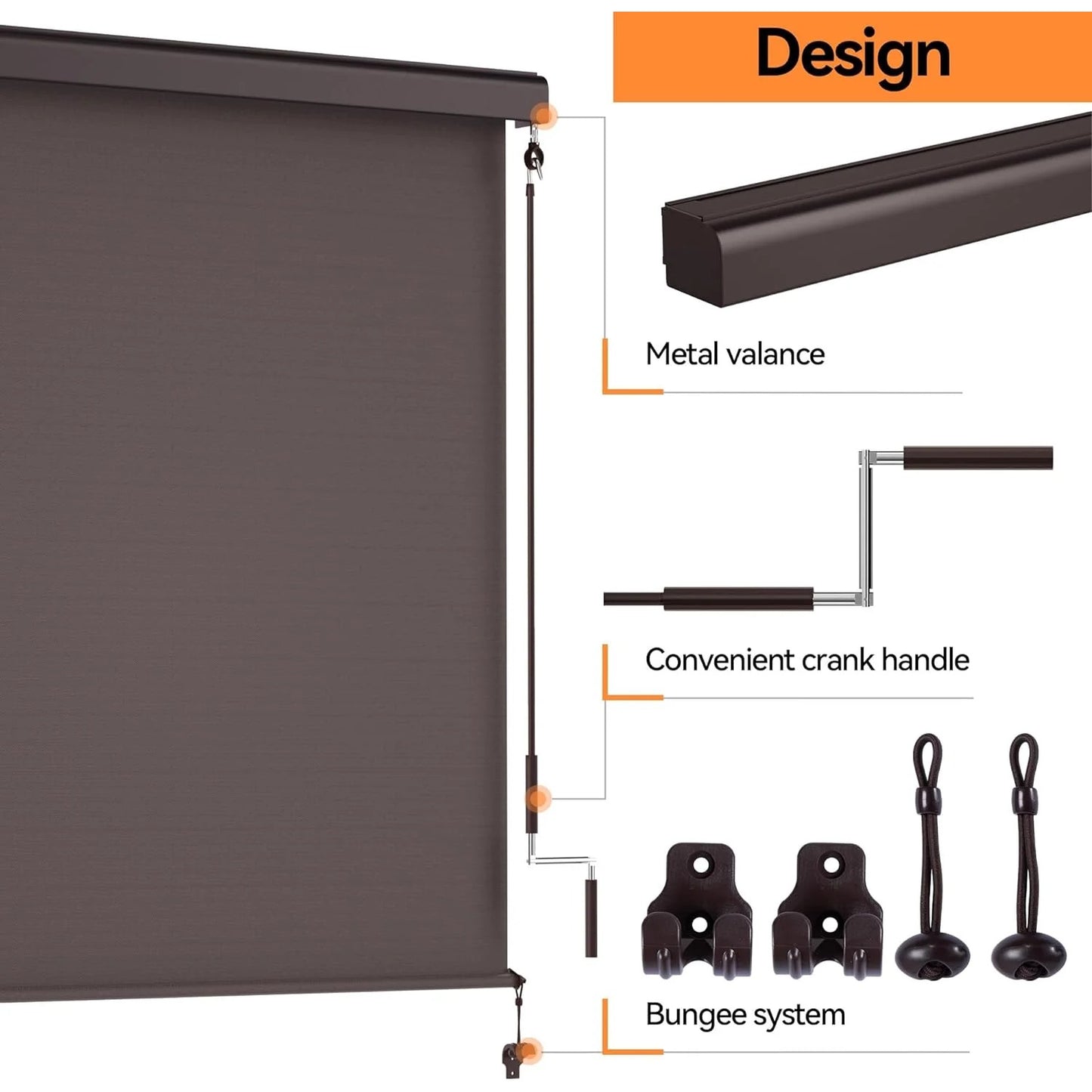 CozyHom Outdoor Roller Shades for Patio with Valance, New Material Outdoor Blinds with 95% UV Blockout, Cordless Exterior Roller Shades with Crank Handle for Balcony Patio Porch