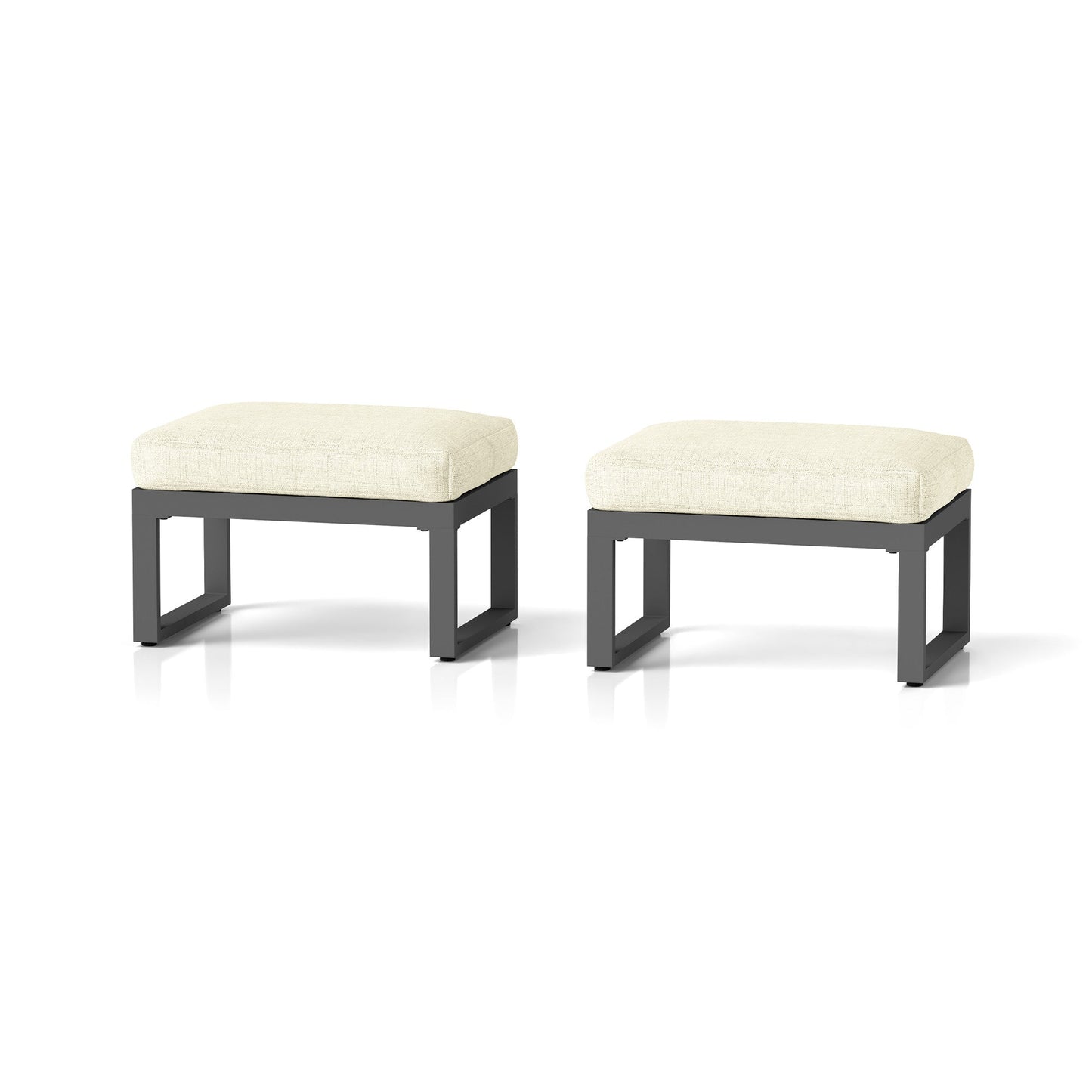 Heynemo 2 Pieces Aluminum Outdoor Patio Ottoman Set, Outdoor Foot Stools with Thick Cushion, Small Seat Furniture for Porch Balcony Backyard, Beige