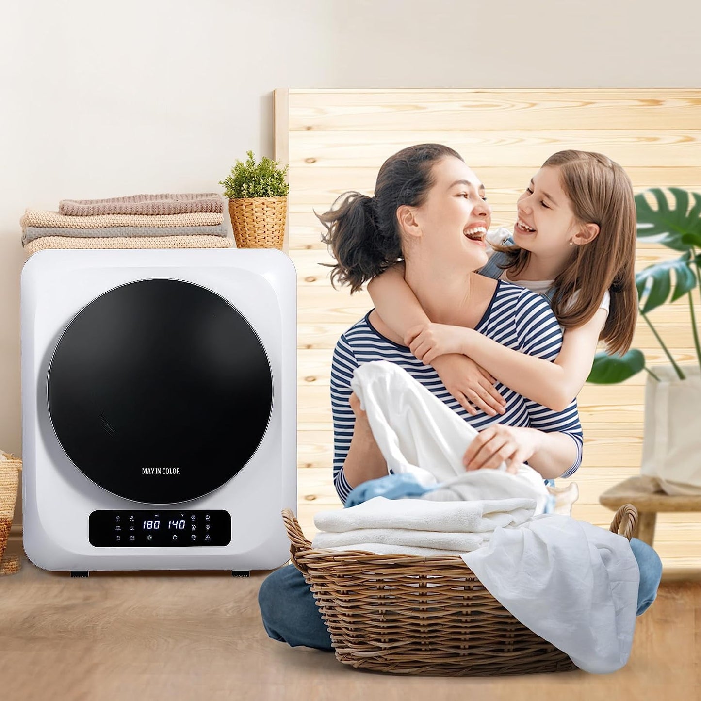 Portable Clothes Dryer 8.8 Lbs Compact Electric Dryer with Smart Moisture Sensor 850W Dryer with LCD Control Panel Tumble for RV Apartment Dorm Home, White