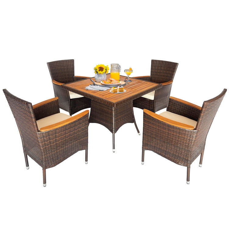 Superjoe 5 Piece Patio Dining Set,Wicker Patio Conversation Set with Table,4 - Person Square Outdoor Table and 4 Chairs with Cushions,for Backyard, Deck and Garden