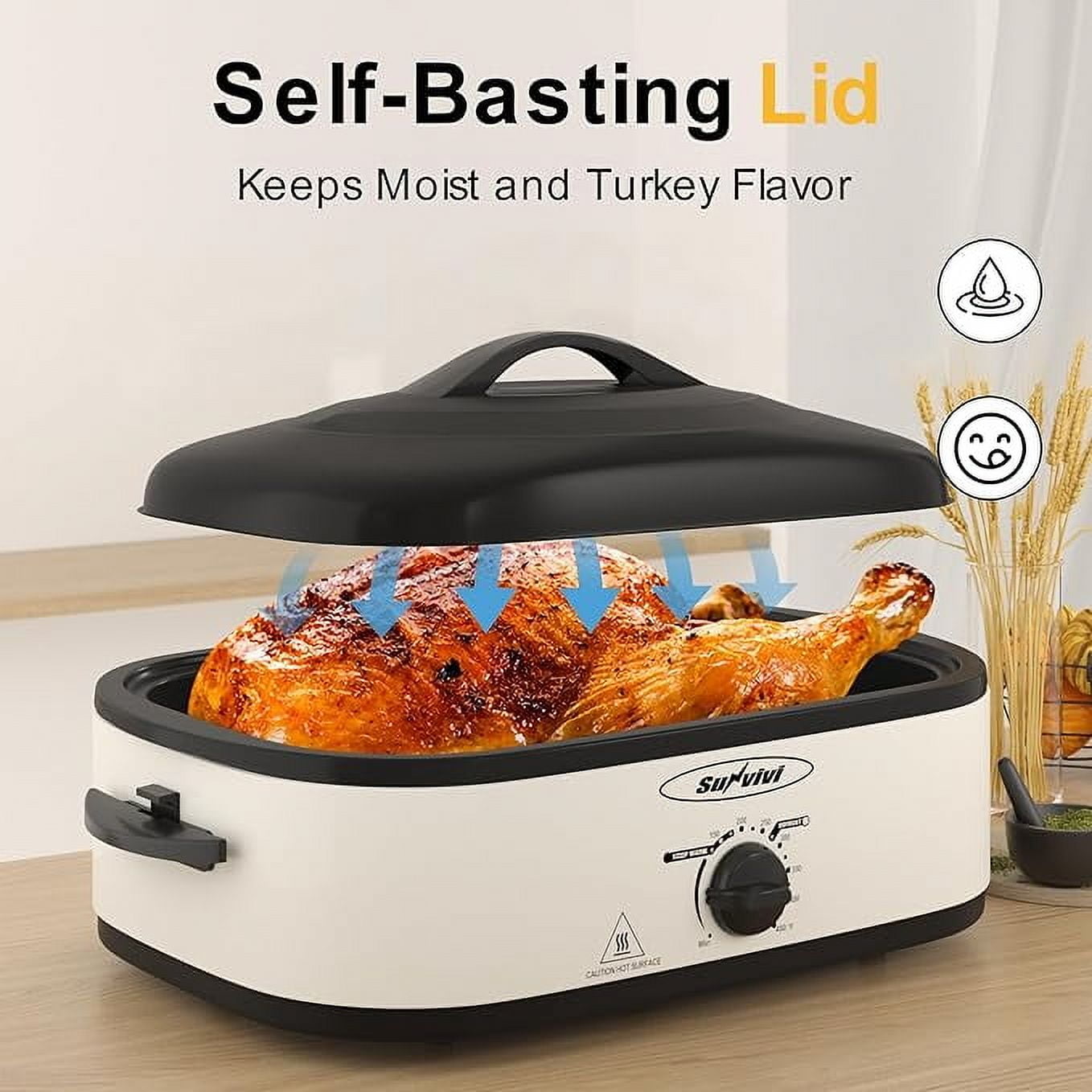 Superjoe 14QT Electric Roaster Oven, with Self-Basting Lid, Stainless Steel Roaster Pan, Silver-1